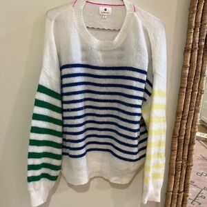 Sundry White Sweater with Blue and Pink Details